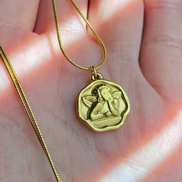 Habitat Handmade gold tone stainless steel Angel cherub goth cute chic necklace👼💗 - Image 2