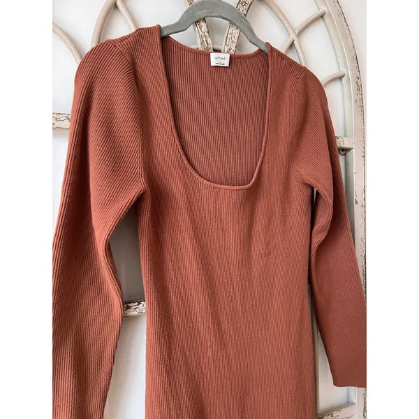 Aritzia‎ Wilfred Maeve Midi Bodycon Dress Size Large Brown Scoop Neck - Image 6