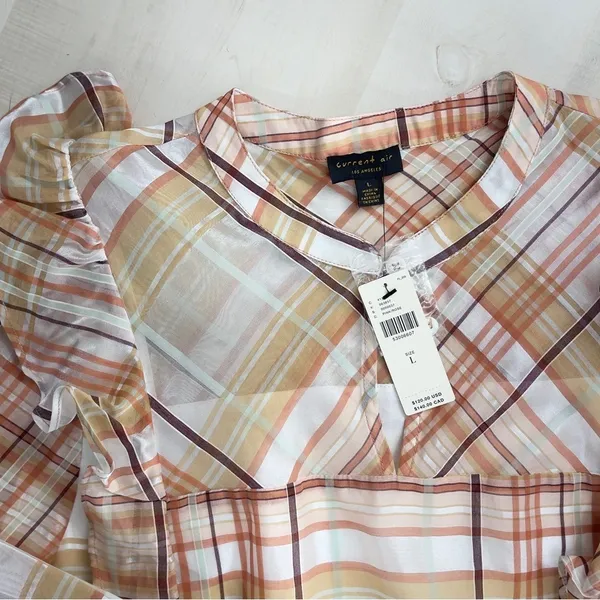 nwt ANTHROPOLOGIE current air ruffle plaid blouse top event work L - Image 4