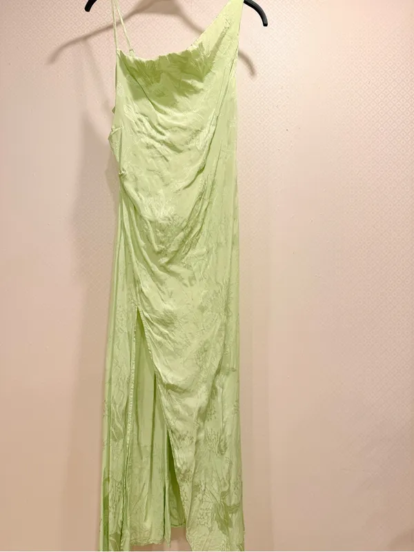 For Love & Lemons Llana Satin Midi Dress Elegant Feminine Lime Green Size S - Image 6