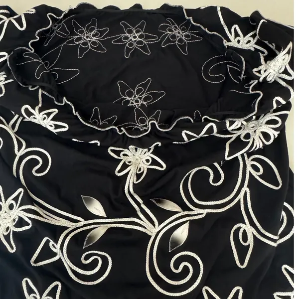 Vintage‎ 80s Style Black Silver Floral Soutache Embroidery Short Sleeve Blouse - Image 3