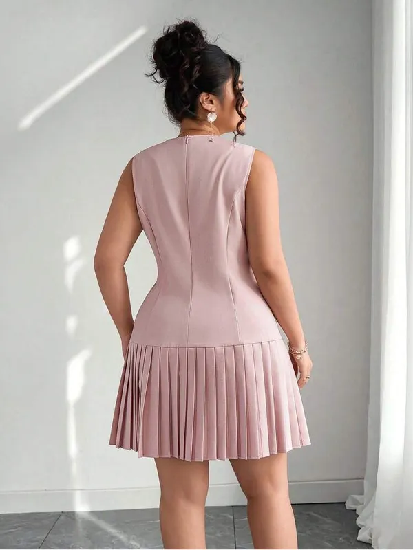 SHEIN Curve Pink Pleated Drop Waist Mini Dress Plus Size 1XL Sleeveless - Image 2
