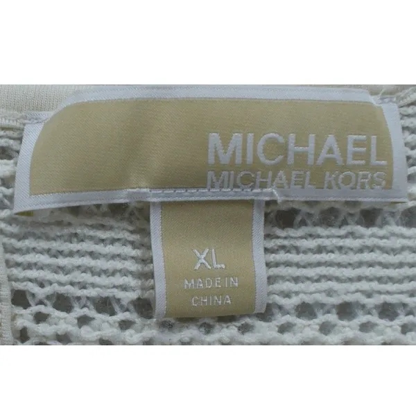 Michael Kors Cream Open Knit Ruffle Cuff Sweater XL Off White Long Sleeve Top - Image 5