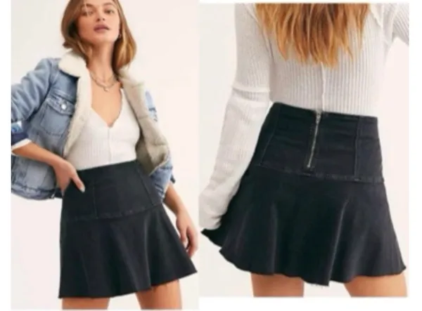 Free People Size 2 Women's Highlands Denim Skirt Black BNWT - Image 7