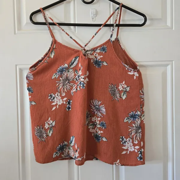 LE LIS Women Sz Small Floral Criss Cross Flowy Tank Top Blouse Boho Made In USA - Image 2