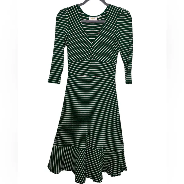 Anthropologie Maeve Green Striped Ribbed Knit Maxi Dress Small - Image 2