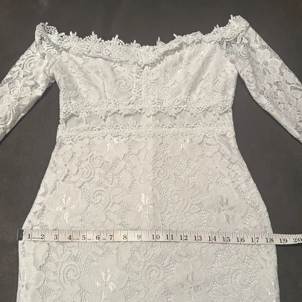 White Floral Lace Long Sleeve Off the Shoulder BodyCon Party Dress Size M *READ - Image 6