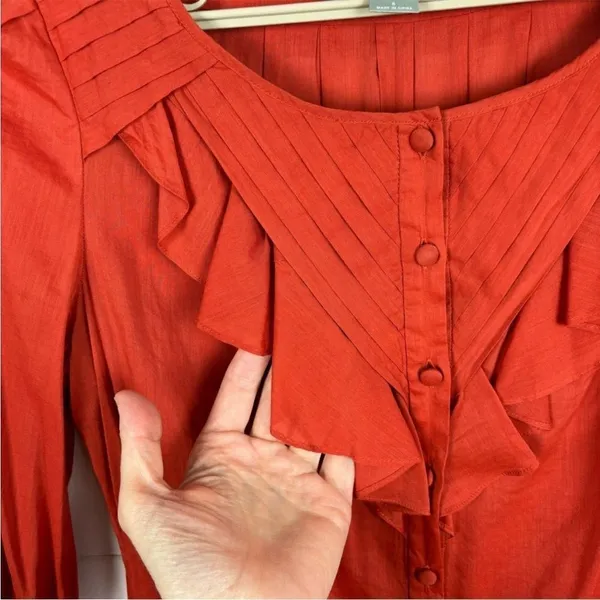 Maeve | Anthropologie Boho Nicoleta‎ Orange Ruffled Peasant Blouse size 4 - Image 3