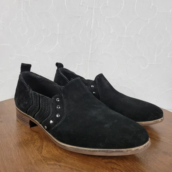Clarks Collection Trish Bell Womens Size 7 Black Suede Studded Slip On Booties - Image 9