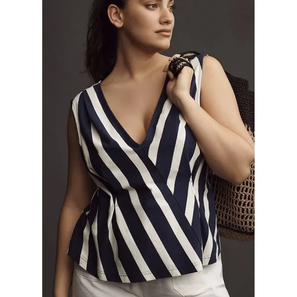 Maeve Anthropologie Sleeveless‎ Blue White Striped Top Nautical Coastal Resort - Image 7