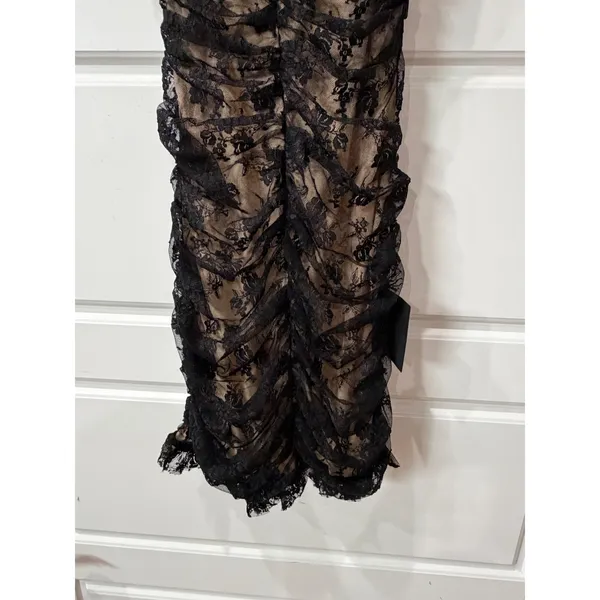 Lulus Black Lace Ruched‎ Bodycon Mini Dress Tie Straps XS Coquette Goth Y2K - Image 4