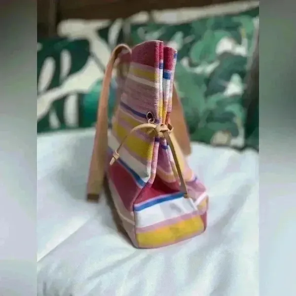 Women’s Multicolor‎ Striped Beach Bag Pink - Image 3