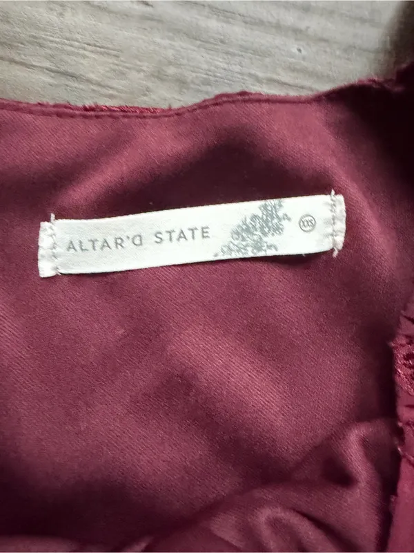 Altar'd State Burgundy Long-Sleeve Ruffle Tiered Romper - Image 2