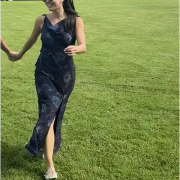 Rotate Purple Chiffon Slip Maxi Dress SIZE 2 Ruffle Formal Party Watercolor $430 - Image 6