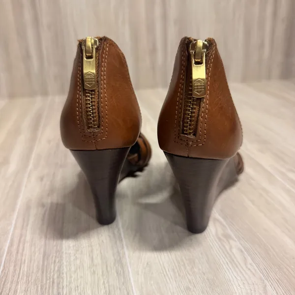 Vince Camuto Womens Cognac Brown Leather Strappy Woven Wedge Sandals 6.5 B 36.5 - Image 3