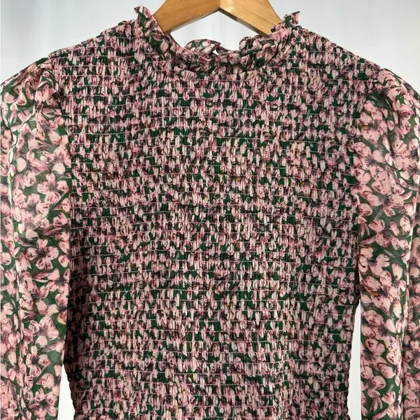 Lulus Floral Forever Print‎ Smocked Skater Dress in Green and Pink Size M - Image 11