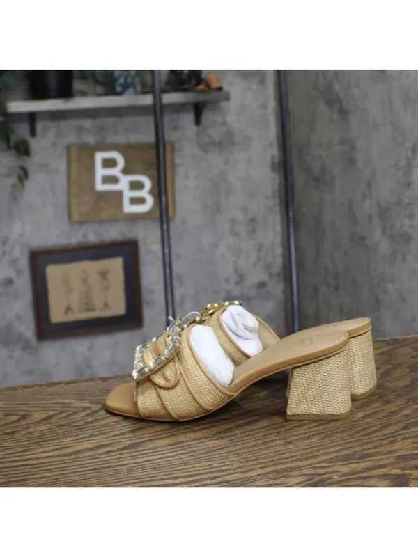 NWT A New Day Kathleen Raffia Buckle Block Heels 92611276 Beige Brown 6.5M - Image 6