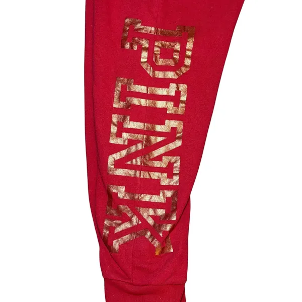 Victoria's Secret PINK Joggers Womens Medium Red Gold LOGO Graphic Sweatpants‎ - Image 7