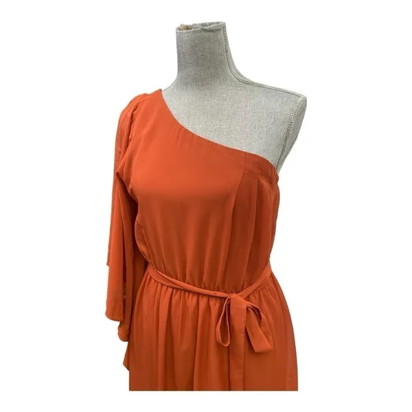 AUW One shoulder dress, Rust color, elastic back, hip sash size L, Knee length - Image 6