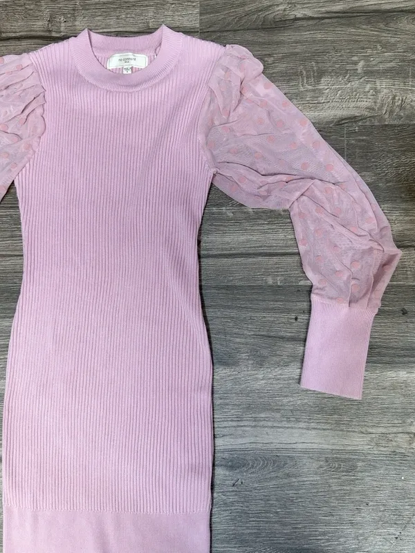 No Comment NY-LA Pink Ribbed Bodycon Sweater Dress Sheer Polka Dot Puff Sleeves - Image 6