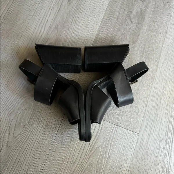 Women’s Black Faux Leather Platform Ankle Strap Heels - Image 5