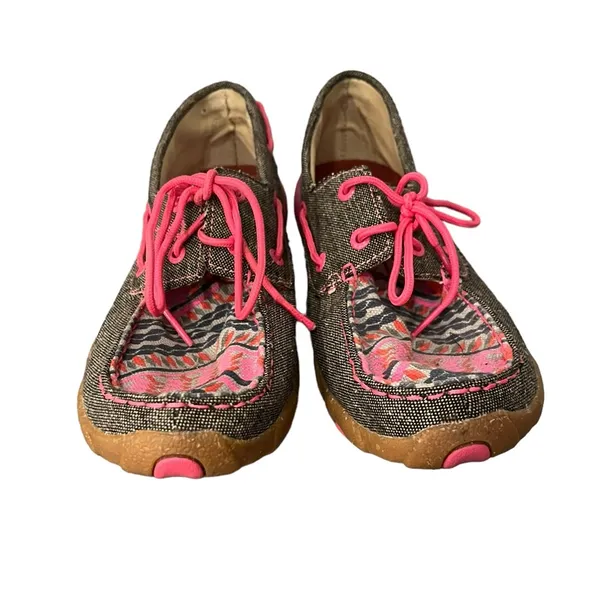 Twisted X Neon Pink Aztec Print Women’s 8.5M Boat Driving Mocs Loafers Shoes - Image 4