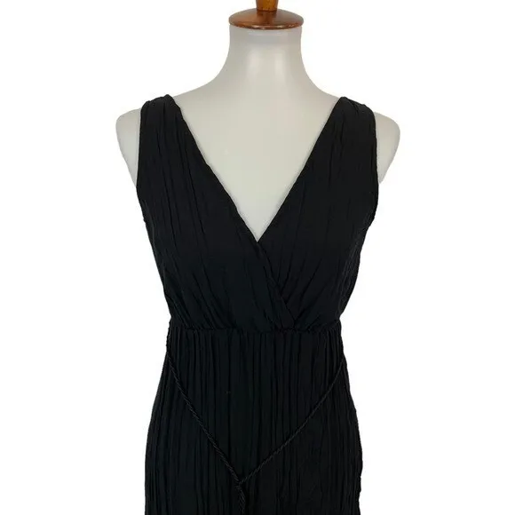 Shinestar Black Crinkle Sleeveless Maxi Dress Women's Small V-Neck Boho‎ Style - Image 2