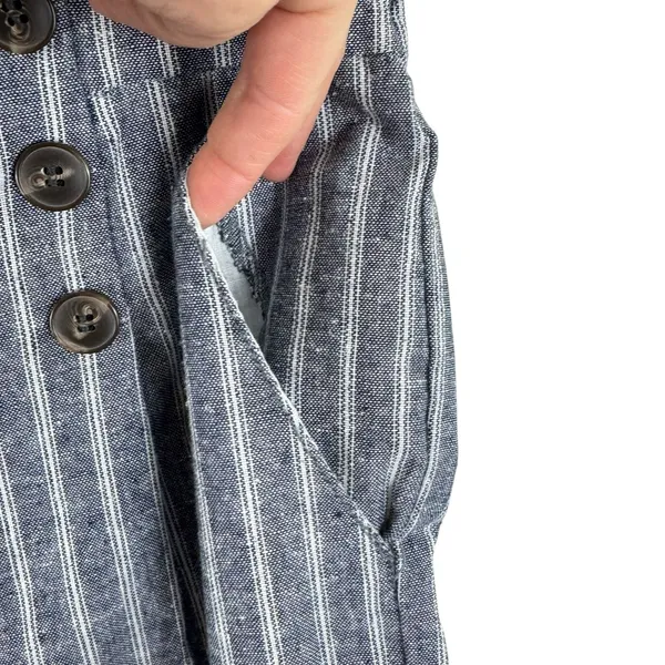 Ci Sono Linen Blue White Pinstriped Beachy Coastal High Rise‎ Pull On Pants Sz M - Image 3