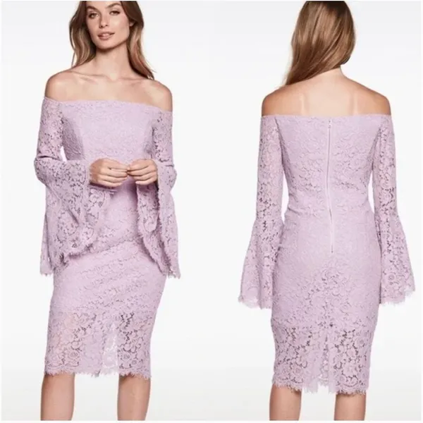 Bardot Solange Lilac Lace Midi Dress Off Shoulder Bell Sleeve NWT Size 4 - Image 7