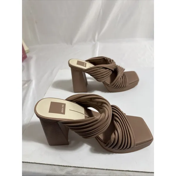 Dolce Vita Sandals Womens 7 Shoes Beige 4” Block Heels Slip On New Rubber Sole - Image 4