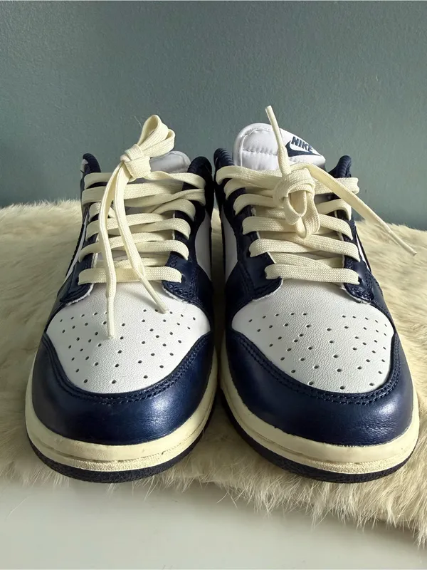 Nike Women’s Dunk Low Premium Vintage Navy White Sneakers - Image 2