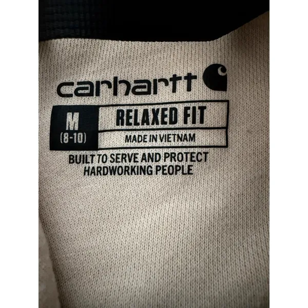 Carhartt Womens Relaxed Fit Hoodie Cream Logo Sleeve‎ Pullover 102791 M 8-10 - Image 5