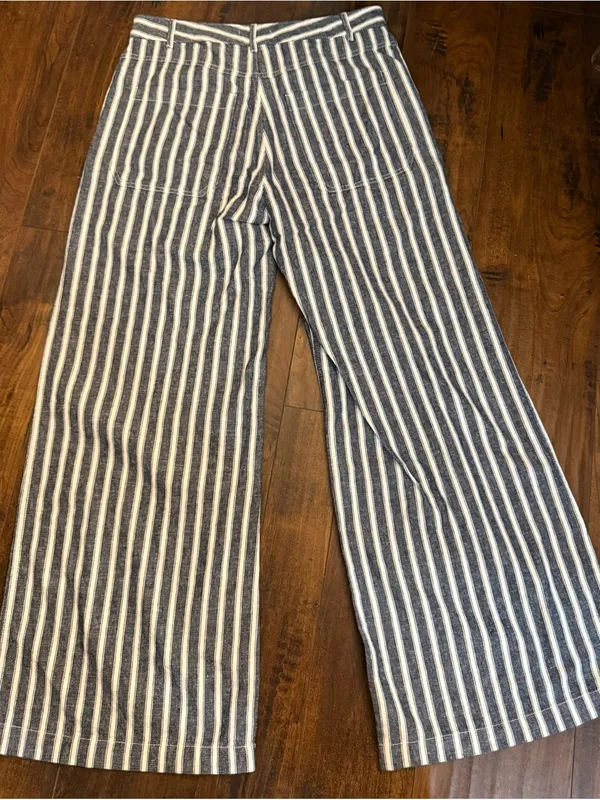 Madewell Zoe Relaxed Wide Pants Linen Blend in Navy White Stripe Size 6 - Image 5