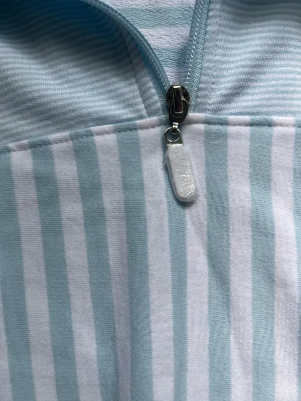 NEW Tommy Bahama Blue White Striped Cotton Blend Lightweight Quarter Zip Size XL - Image 3