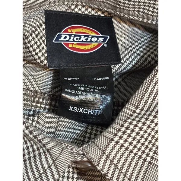 Dickies Brown Plaid Button Front Work Shirt Jacket XS - Image 5