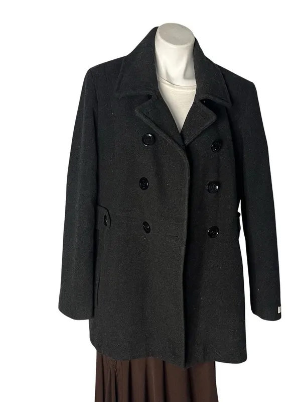 CALVIN KLEIN Charcoal Wool Blend Double Breasted Pea Coat Womens Size 14 - Image 3