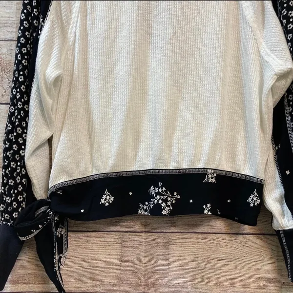 Free People Auxton Thermal Wrap Top Ivory Black Floral Waffle Knit Shacket S - Image 10