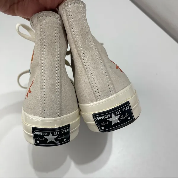 Converse All Star Chuck Taylor Wmn 6.5 Embroidered Floral Cream Leather Suede - Image 5