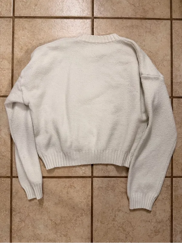 White Cable Knit Cropped Sweater - Image 4