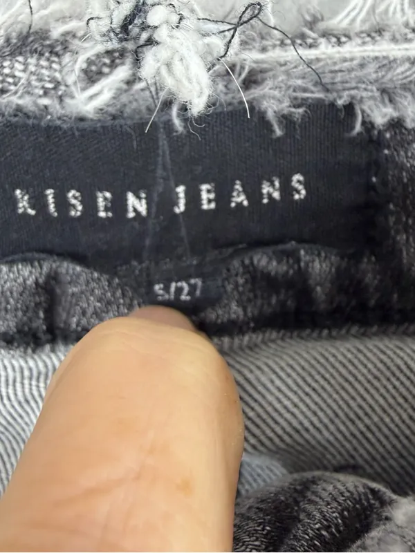 Risen High Rise Crop Flare Jeans 27 Gray Distressed Raw Hem Stretch Y2K - Image 7