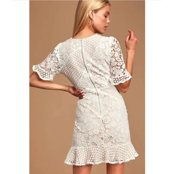 Lulus My Dearest White Lace Short Sleeve Mini Dress Medium White Bridal Cocktail - Image 2