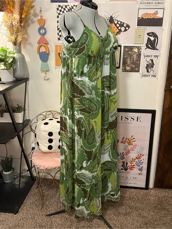 Apt. 9 Olive Green Paisley Maxi Slip Dress - Image 5