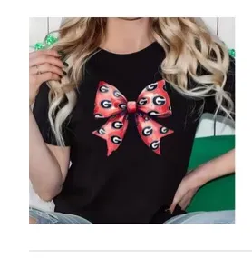 Women's Georgia Bulldog Bowknot Print Basic Tee Black Size L - Image 2