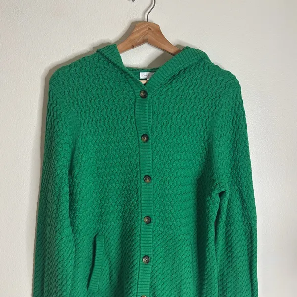 Charter club ladies Green Hooded Cardigan knit button up Sweater‎ size large - Image 2