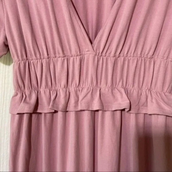 Lulus 100% Cotton Midi Dress Women's M Mauve Flutter Sleeve Smocked Waist V Neck - Image 5