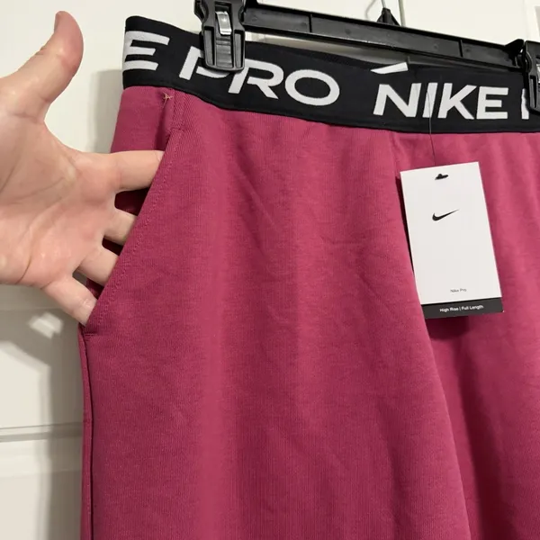 Nike Pro‎ Kids XL High Rise Full Length Fleece Jogger Pants Pink HV0289 NWT - Image 3