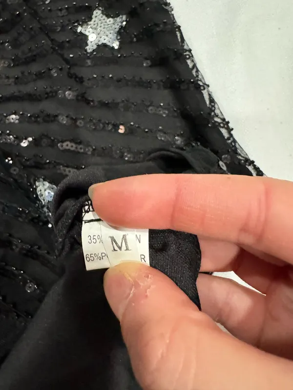 Black Celestial Sequin One Shoulder Mini Dress Size M - Image 3