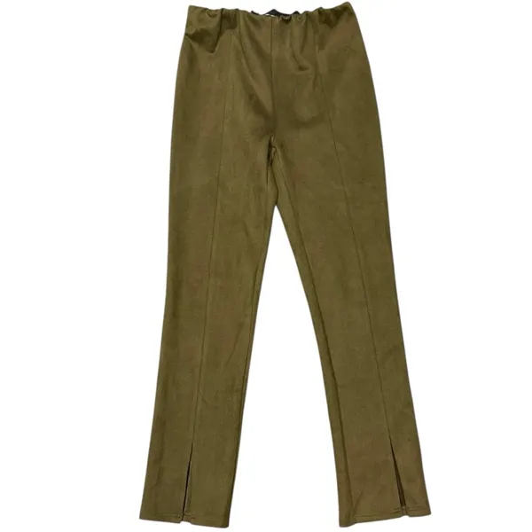 Avec Les Filles Olive Green Faux Suede Slim Pants Split Hem Size Medium - Image 3