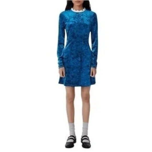 Maje Randy Blue Velvet Long Sleeve‎ Dress Size 2 - Image 4