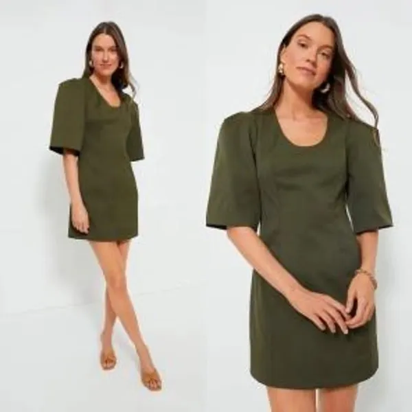 Tuckernuck Ariella Mini Dress XS Olive Green Twill Puff Sleeve Utility NWT - Image 12